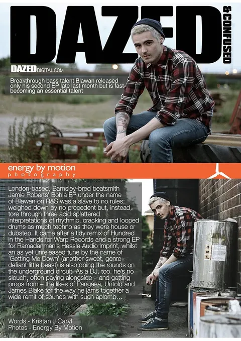 A Dazed Digital feature on the producer Blawan, with photographs credited to Energy By Motion